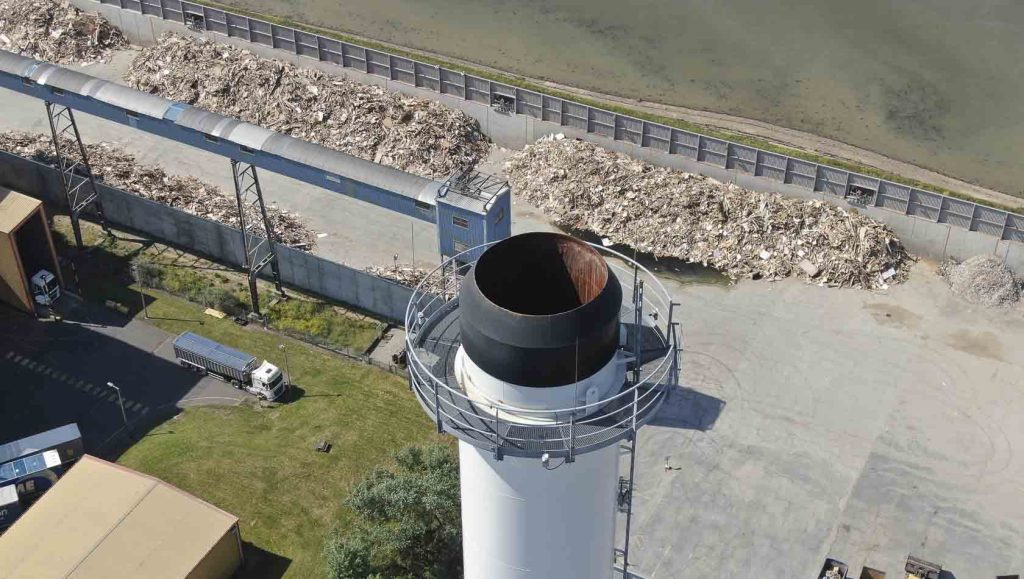 Aerial photo of the top of an exhaust tower
