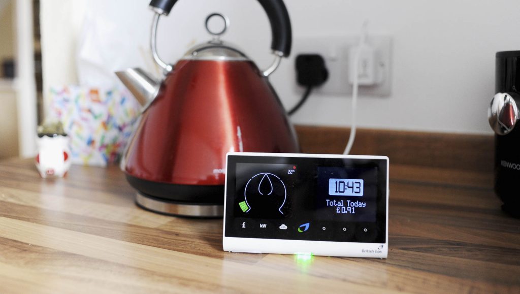 Smart meter in front of a kettle