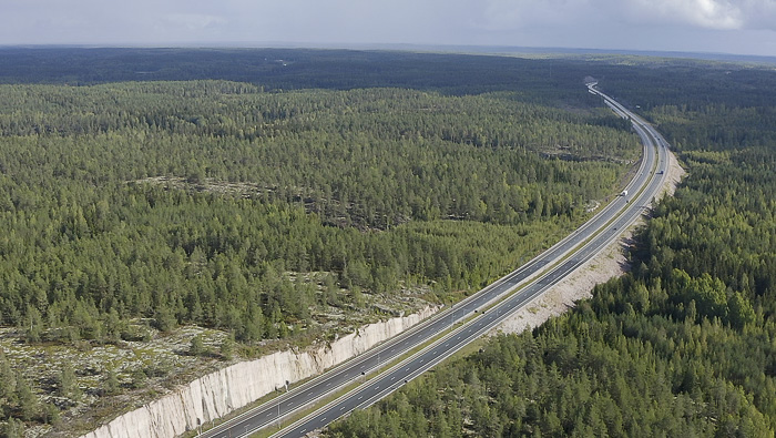 A motorway going through a forest