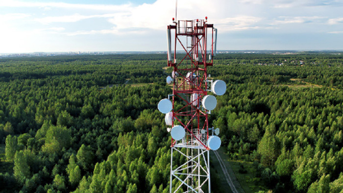 A radio tower in the forest